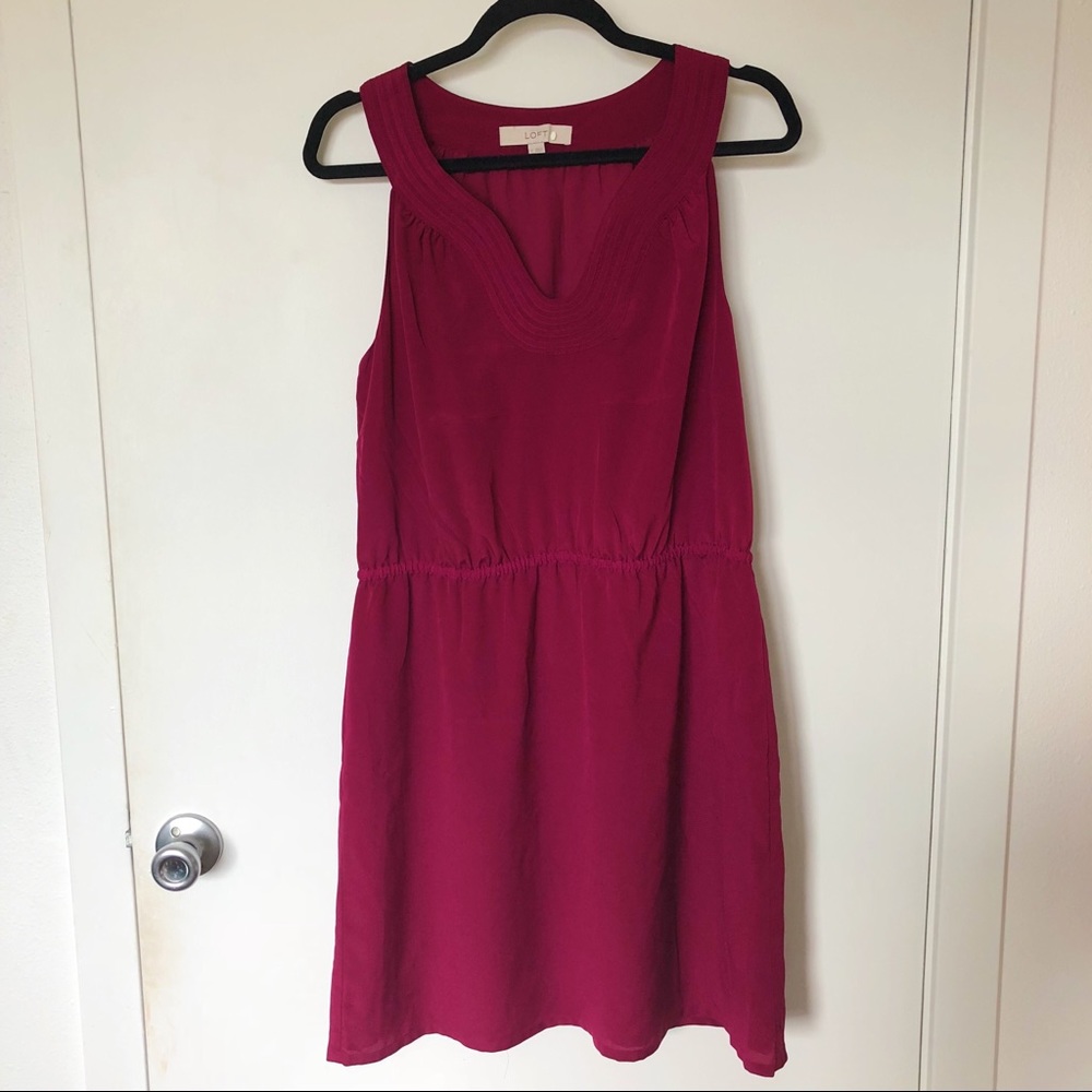 LOFT Burgundy Elastic Waist Dress